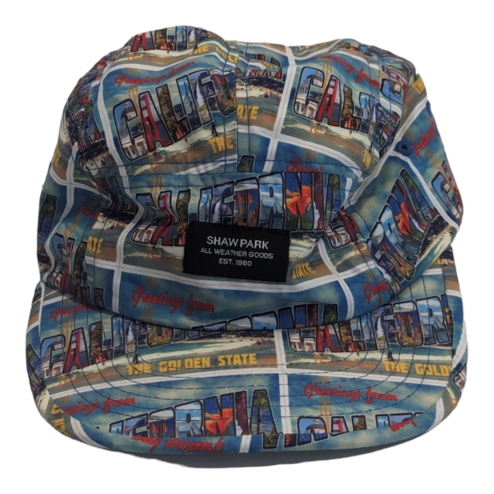 SHAW PARK Greeting from CALIFORNIA Allover Print 5 Panel Cap Hat